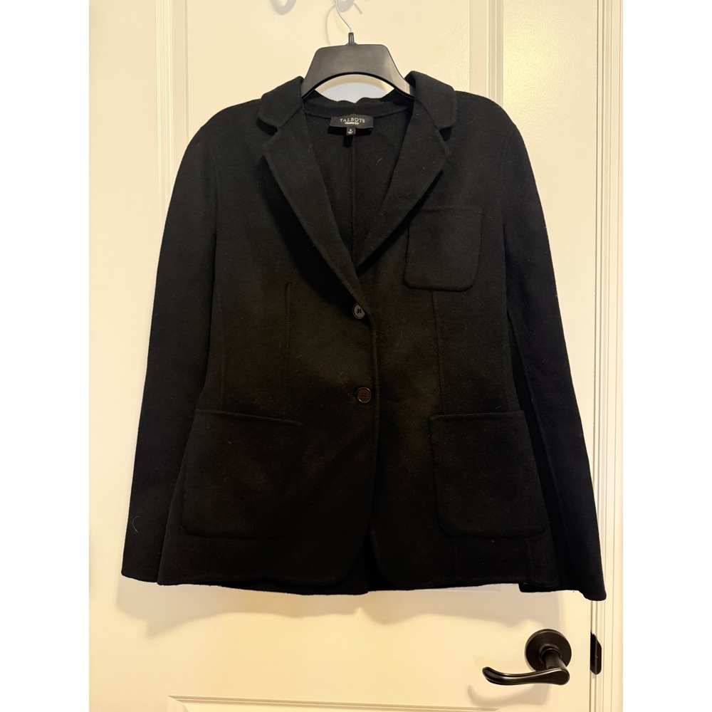 Talbots Wool Blazer Women 8 Black Patch‎ Pocket Classic Career Quiet Lux